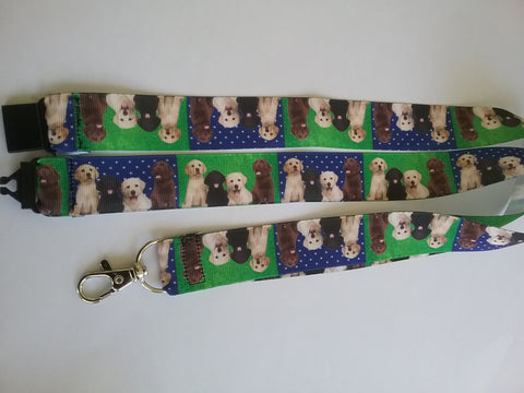 Labrador Dog patterned ribbon Lanyard it has a safety breakaway fastener with swivel lobster clasp lanyard id or whistle holder