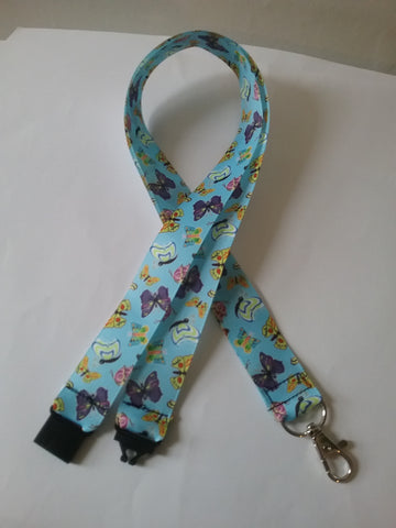 Blue butterfly ribbon safety breakaway lanyard id or whistle holder