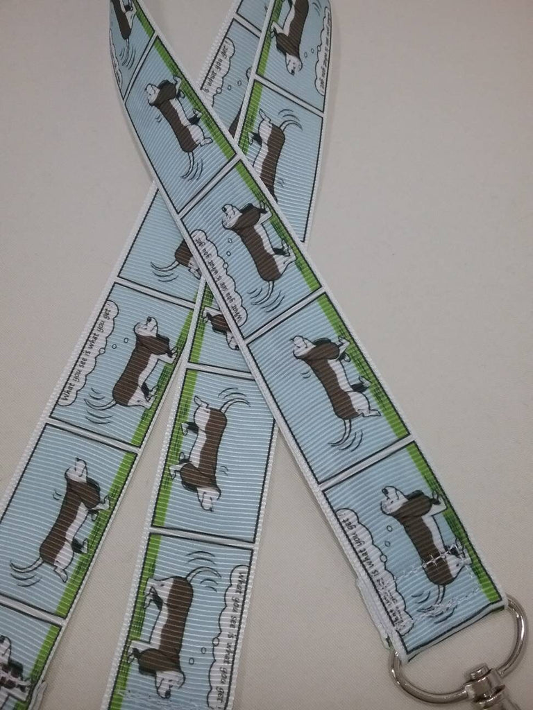 Bassett Hound Dog patterned ribbon Lanyard it has a safety breakaway fastener with swivel lobster clasp lanyard id or whistle holder
