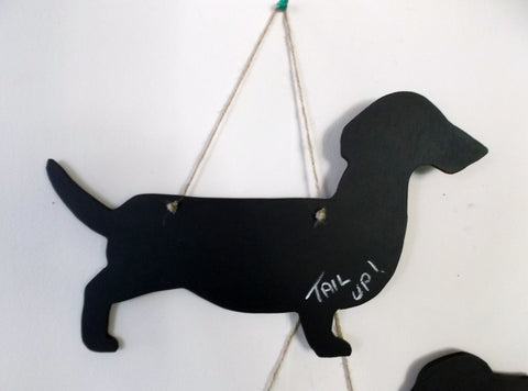 Dachshund Tail Up Dog Shaped Black Chalkboard handmade from moisture resistant MDF
