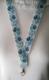 Red or blue floral design ribbon landyard with safety breakaway lanyard id or whistle holder neck strap Christmas winter theme - Tilly Bees