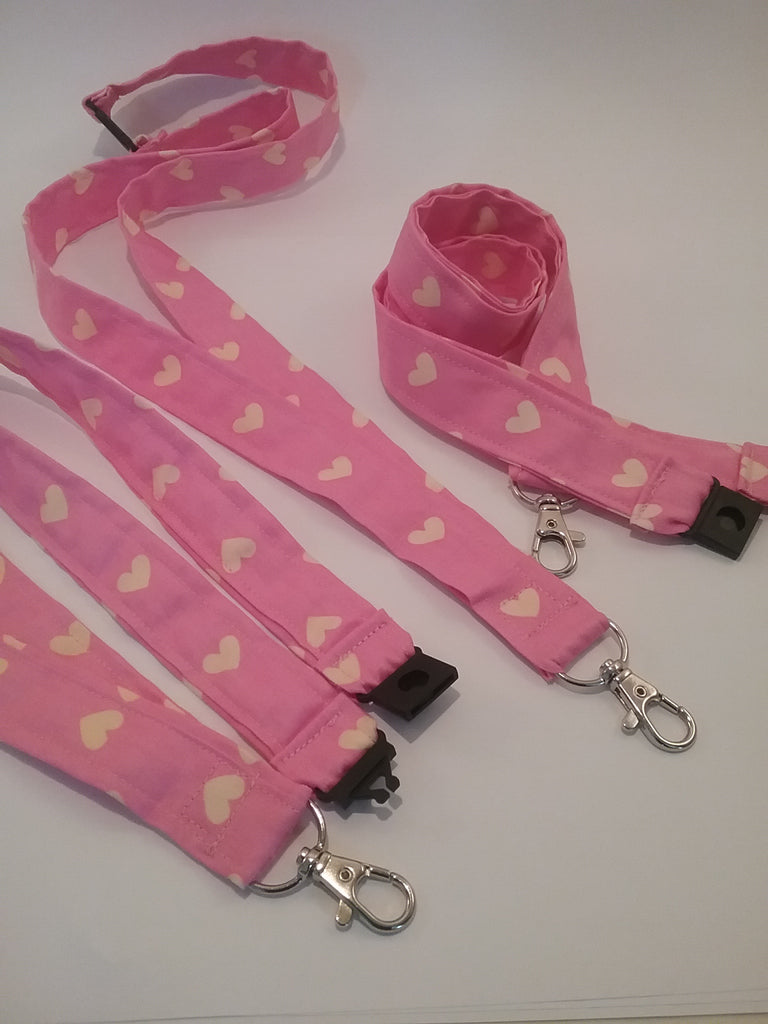 Yellow heart on bright pink fabric lanyard with safety breakaway landyard id or whistle holder neck strap teacher gift - Tilly Bees