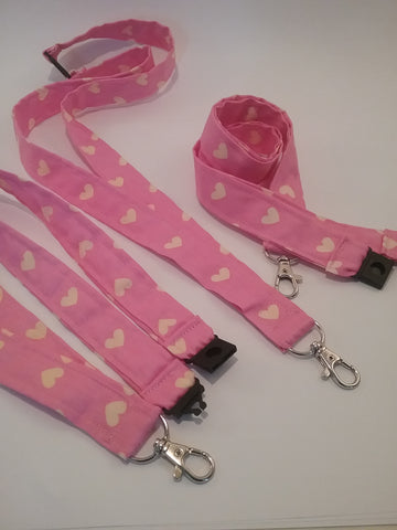 Yellow heart on bright pink fabric lanyard with safety breakaway landyard id or whistle holder neck strap teacher gift