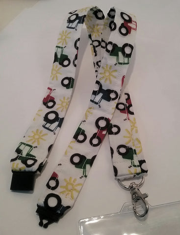 Unique red blue & green tractor fabric lanyard with safety breakaway landyard id or whistle holder neck strap teacher gift