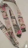 Vintage pink rose  script & butterflies on natural fabric lanyard with safety breakaway landyard id or whistle holder neck strap teacher gift - Tilly Bees