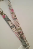 Vintage pink rose  script & butterflies on natural fabric lanyard with safety breakaway landyard id or whistle holder neck strap teacher gift - Tilly Bees