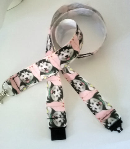 HUSKY Akita Alaskan Malamute Dog patterned ribbon Lanyard it has a safety breakaway fastener with swivel lobster clasp lanyard id or whistle holder