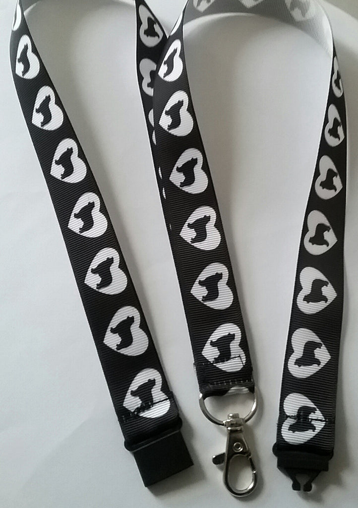 Border Collie silhouette ribbon safety breakaway lanyard id or whistle holder love heart design - Tilly Bees