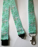 Turquoisey Green patterned ribbon landyard with safety breakaway lanyard id or whistle holder neck strap - Tilly Bees