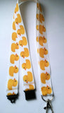 Yellow Duck duckling patterned white grosgrain ribbon lanyard with safety breakaway fastener landyard id holder keyring nursery design - Tilly Bees