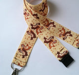 Brown Chipmunks Ribbon Lanyard with safety breakaway fastener patterned id holder keyring - Tilly Bees