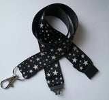 Lanyard with safety breakaway fastener black with white stars patterned ribbon landyard id holder keyring - Tilly Bees