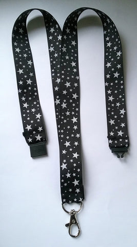 Lanyard with safety breakaway fastener black with white stars patterned ribbon landyard id holder keyring