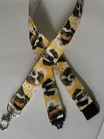 Saint Bernard Dog patterned ribbon Lanyard with safety breakaway fastener and swivel lobster clasp lanyard id or whistle holder
