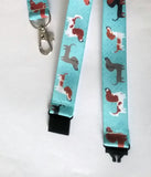 Pink or Turquoise Cartoon Dachshund Daxie Dachs Dog patterned ribbon Lanyard with safety breakaway fastener and swivel lobster clasp lanyard id or whistle holder - Tilly Bees