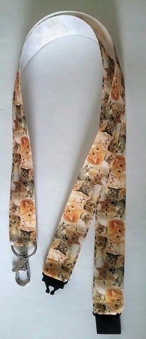 Ginger cat patterned ribbon landyard with safety breakaway lanyard id or whistle holder neck strap