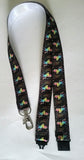 Lanyard - Rainbow coloured unicorns on black ribbon with safety breakaway and lobster clasp lanyard id or whistle holder - Tilly Bees