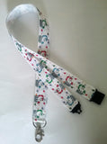 Lanyard - Multi coloured cartoon white unicorns on white ribbon with safety breakaway and lobster clasp lanyard id or whistle holder - Tilly Bees