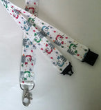 Lanyard - Multi coloured cartoon white unicorns on white ribbon with safety breakaway and lobster clasp lanyard id or whistle holder - Tilly Bees