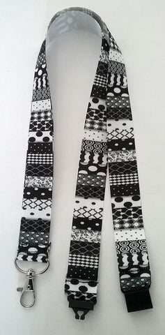 Black & white pattern Lanyard with safety breakaway fastener and swivel lobster clasp lanyard id or whistle holder