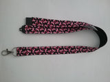 Black with pink ribbons Breast Cancer pattern Lanyard with safety breakaway fastener and swivel lobster clasp lanyard id or whistle holder - Tilly Bees