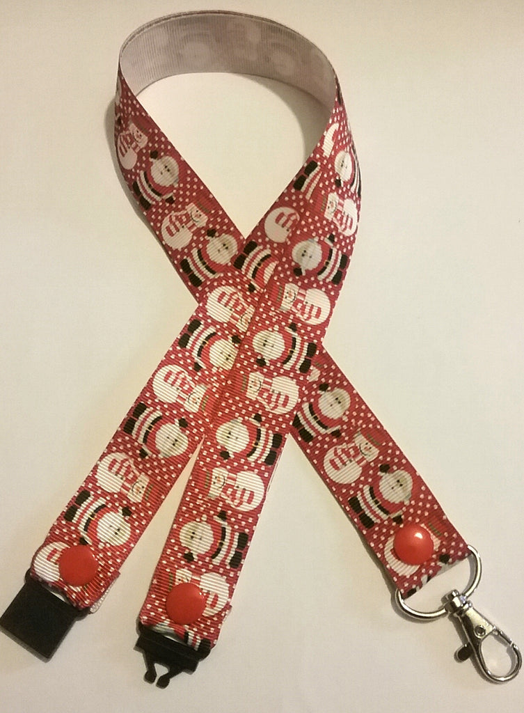 CHRISTMAS LANYARDS santa & snowman red or blue ribbon safety breakaway lanyard id or whistle holder - Tilly Bees