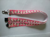 Pink cow patterned ribbon Lanyard it has a safety breakaway fastener with swivel lobster clasp lanyard id or whistle holder - Tilly Bees