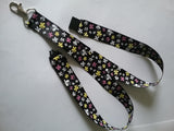 LANYARD black with butterflies ribbon safety breakaway clip & silver colored swivel clasp lanyard id or whistle holder - Tilly Bees