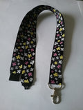 LANYARD black with butterflies ribbon safety breakaway clip & silver colored swivel clasp lanyard id or whistle holder - Tilly Bees