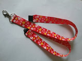 LANYARD red with butterflies ribbon safety breakaway clip & silver colored swivel clasp id or whistle butterfly holder - Tilly Bees