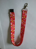 LANYARD red with butterflies ribbon safety breakaway clip & silver colored swivel clasp id or whistle butterfly holder - Tilly Bees