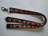 Fox & birds on black ribbon lanyard made with a safety breakaway id or whistle holder with swivel lobster clasp - Tilly Bees