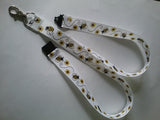 Bumble bee with sunflower on white ribbon  safety breakaway lanyard id badge or whistle holder - Tilly Bees