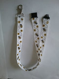 Bumble bee with sunflower on white ribbon  safety breakaway lanyard id badge or whistle holder - Tilly Bees
