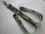 Grey halloween themed ribbon safety breakaway lanyard id or whistle holder witch bat - Tilly Bees