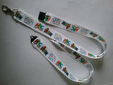 LANYARD white grosgrain ribbon with ABC letters as the pattern with safety breakaway clip & silver colored swivel clasp id or whistle butterfly holder - Tilly Bees
