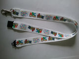 LANYARD white grosgrain ribbon with ABC letters as the pattern with safety breakaway clip & silver colored swivel clasp id or whistle butterfly holder - Tilly Bees