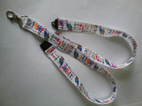 LANYARD white grosgrain ribbon with numbers 123456 as the pattern with safety breakaway clip & silver colored swivel clasp id or whistle butterfly holder - Tilly Bees