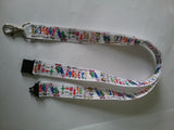 LANYARD white grosgrain ribbon with numbers 123456 as the pattern with safety breakaway clip & silver colored swivel clasp id or whistle butterfly holder - Tilly Bees