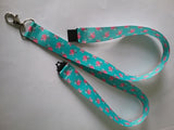 LANYARD - Pink roses on a turquoise green ribbon landyard with safety breakaway lanyard id or whistle holder neck strap - Tilly Bees