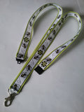 Honey bee with yellow border patterned ribbon lanyard made with a safety breakaway id or whistle holder with swivel lobster clasp - Tilly Bees
