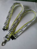 LANYARD Penguins on white & green grosgrain ribbon with safety breakaway clip & silver colored swivel clasp id or whistle holder - Tilly Bees