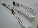 LANYARD black musical notes on white ribbon safety breakaway clip & silver colored swivel clasp id or whistle butterfly holder - Tilly Bees