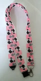 Pink ribbon with Pug Dog pattern Lanyard with safety breakaway fastener and swivel lobster clasp lanyard id or whistle holder - Tilly Bees