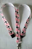 Pink ribbon with Pug Dog pattern Lanyard with safety breakaway fastener and swivel lobster clasp lanyard id or whistle holder - Tilly Bees