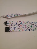 Cancer support Multi coloured ribbons on white ribbon lanyard made with a safety quick release breakaway id or whistle holder with swivel lobster clasp - Tilly Bees