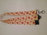 Sunflowers orange on yellow ribbon lanyard made with a safety quick release breakaway id or whistle holder with swivel lobster clasp - Tilly Bees
