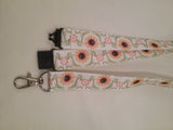 Sunflowers yellow on white ribbon lanyard made with a safety quick release breakaway id or whistle holder with swivel lobster clasp - Tilly Bees
