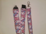 Dancing unicorns ribbon lanyard made with a safety quick release breakaway id or whistle holder with swivel lobster clasp - Tilly Bees