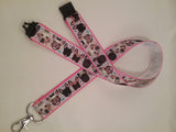 Partying French Bulldog patterned ribbon Lanyard it has a safety breakaway fastener with swivel lobster clasp lanyard id or whistle holder - Tilly Bees